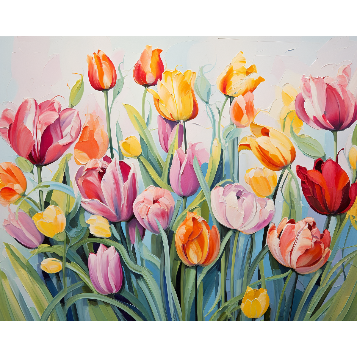 Schiera di tulipani colorati